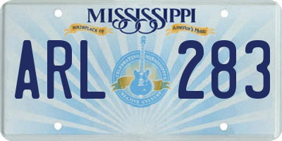 MS license plate ARL283