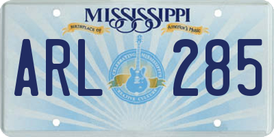 MS license plate ARL285