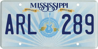 MS license plate ARL289