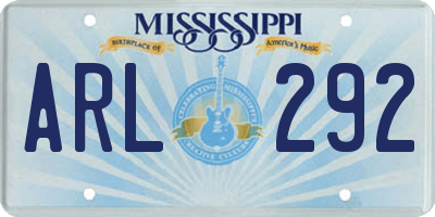 MS license plate ARL292