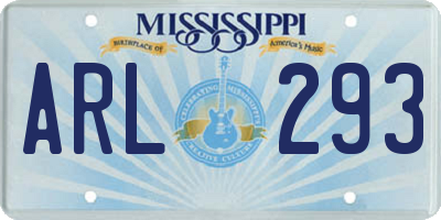 MS license plate ARL293