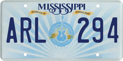MS license plate ARL294