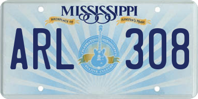 MS license plate ARL308