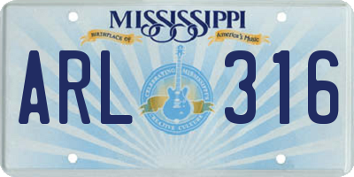 MS license plate ARL316