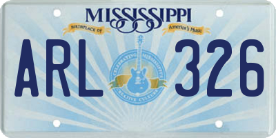 MS license plate ARL326