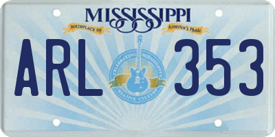 MS license plate ARL353