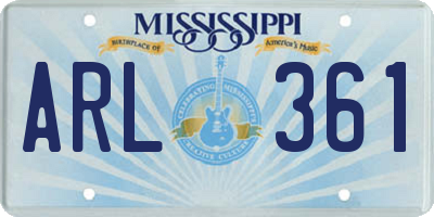 MS license plate ARL361