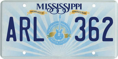 MS license plate ARL362