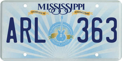 MS license plate ARL363