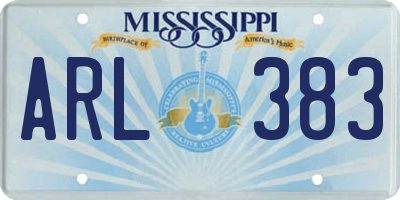 MS license plate ARL383