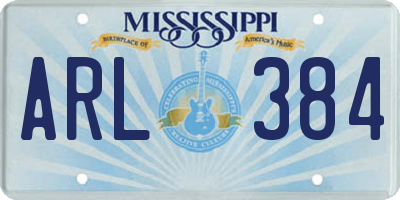 MS license plate ARL384