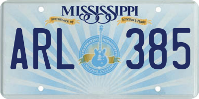 MS license plate ARL385