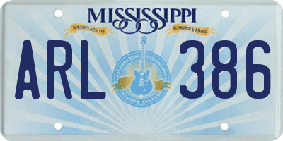 MS license plate ARL386