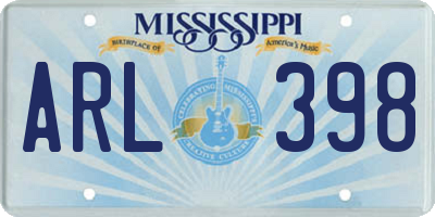 MS license plate ARL398