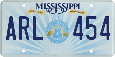 MS license plate ARL454