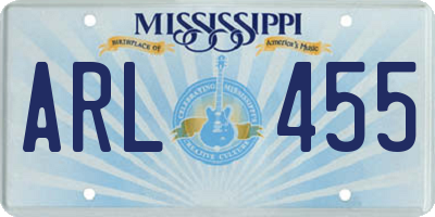 MS license plate ARL455