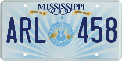 MS license plate ARL458