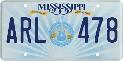 MS license plate ARL478