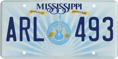 MS license plate ARL493