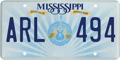 MS license plate ARL494