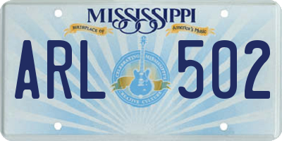 MS license plate ARL502