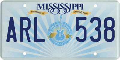MS license plate ARL538