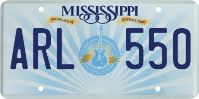 MS license plate ARL550