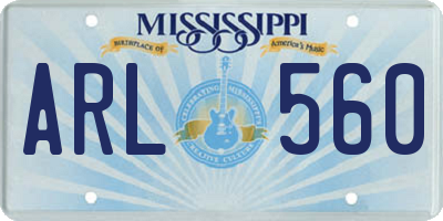 MS license plate ARL560