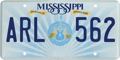 MS license plate ARL562