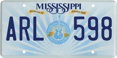 MS license plate ARL598