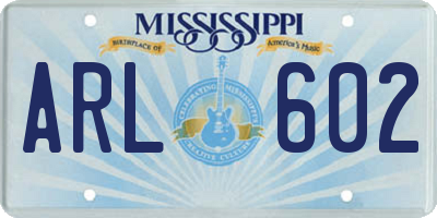 MS license plate ARL602