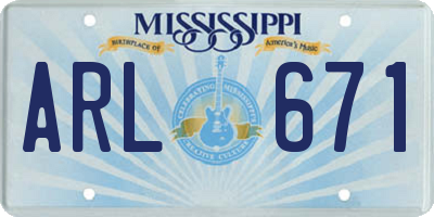 MS license plate ARL671