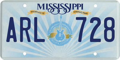 MS license plate ARL728