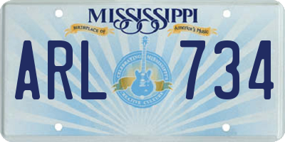 MS license plate ARL734