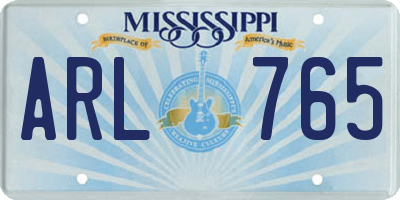 MS license plate ARL765