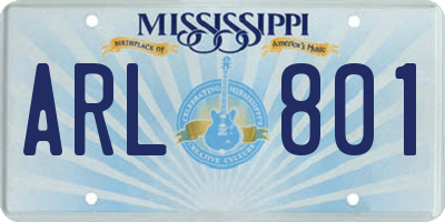 MS license plate ARL801