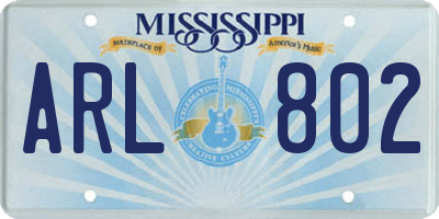 MS license plate ARL802