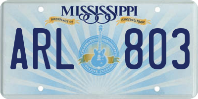 MS license plate ARL803