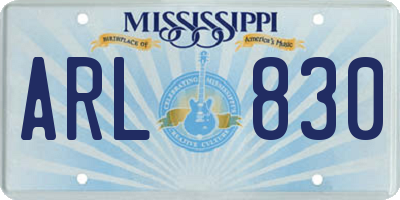 MS license plate ARL830