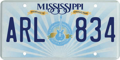 MS license plate ARL834