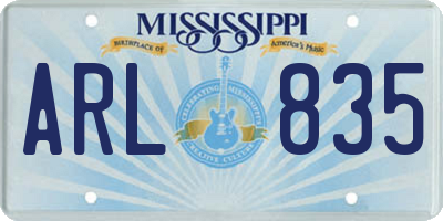 MS license plate ARL835