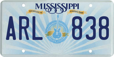 MS license plate ARL838