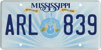 MS license plate ARL839
