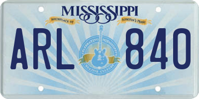 MS license plate ARL840