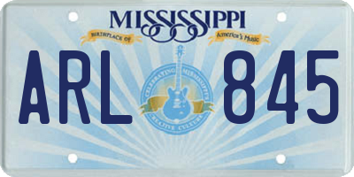 MS license plate ARL845