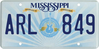 MS license plate ARL849