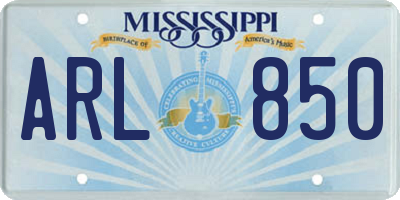 MS license plate ARL850