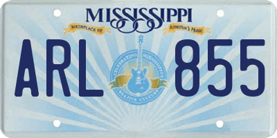 MS license plate ARL855