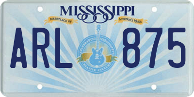 MS license plate ARL875