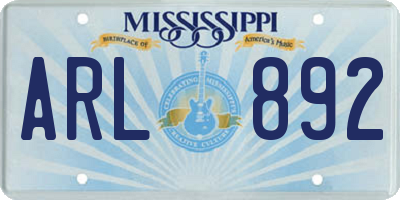 MS license plate ARL892